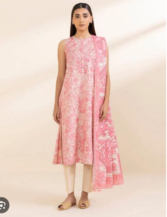 Sapphire printed 3pc suit dobby with blended shawl