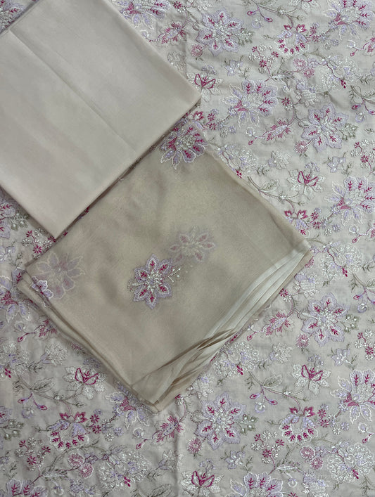 Cross stitch emb 3pc suit lawn with chiffon dupatta