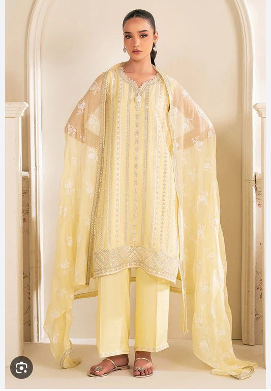 Cross stitch formal 3pc suit chiffon with organza dupatta