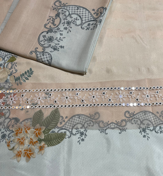 Cross stitch allover 2pc suit rawsilk with patch 2.5 meter