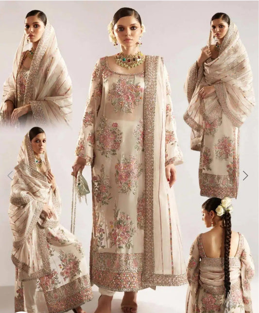 Same as Hussain Rehar formal 3pc suit organza unstitch Advance Booking & Advance payment