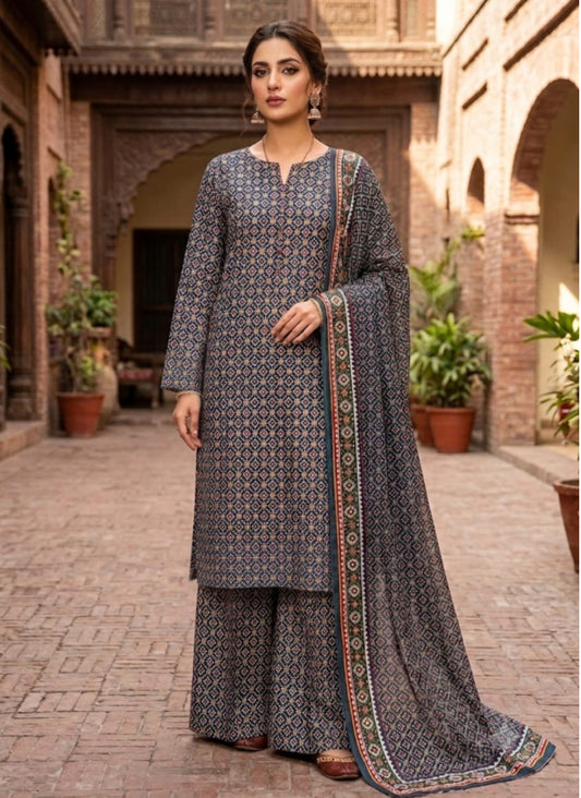 Kayseria printed khadar 2pc shirt dupatta