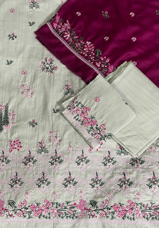 Cross stitch emb 3pc suit Khaddar with cotail shawl