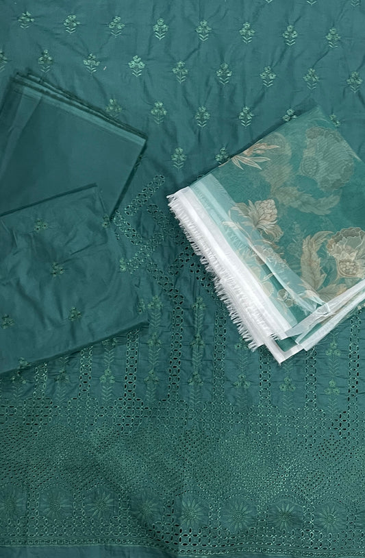 Cross stitch emb 3pc suit lawn with organza dupatta