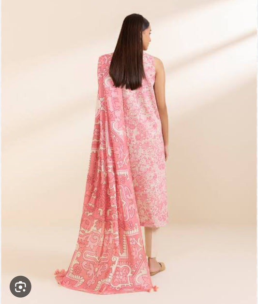 Sapphire printed 3pc suit dobby with blended shawl