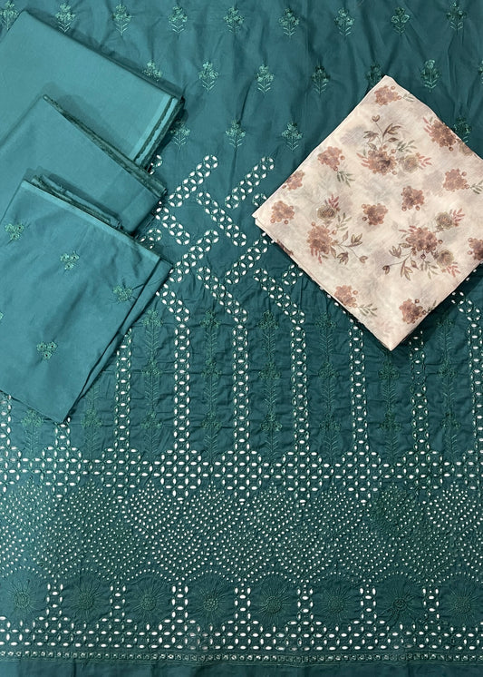 Cross stitch emb 3pc suit lawn with cotton net dupatta
