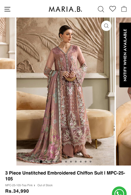 Same as Maria B formal 3pc suit chiffon Advance Booking & Advance payment