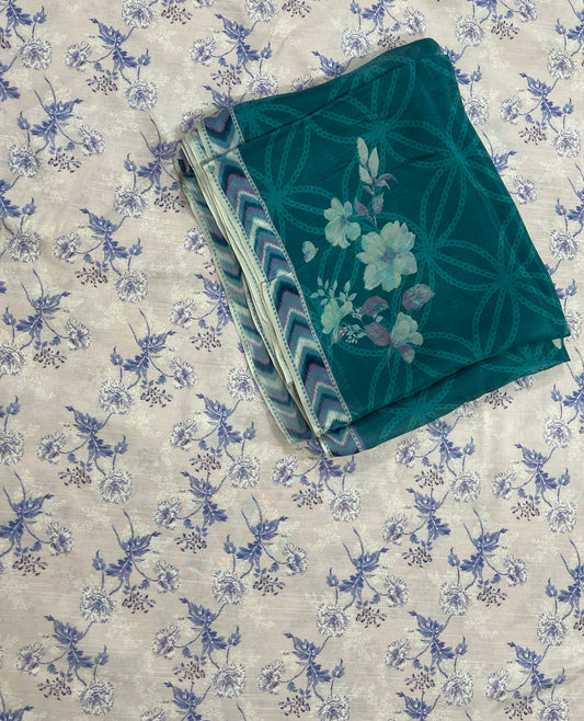 Cross stitch printed 3pc suit rawsilk with silk dupatta