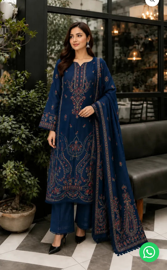 Peach leather by khoobsurat brand emb 3pc suit unstitch