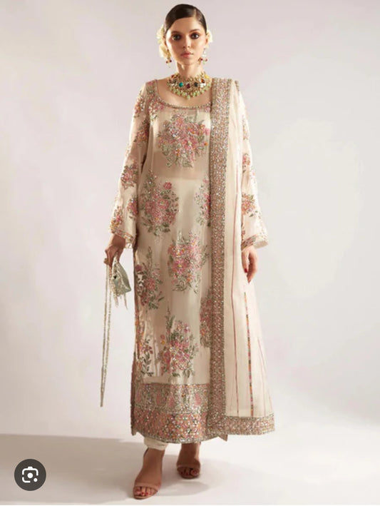 Same as Hussain Rehar formal 3pc suit organza unstitch Advance Booking & Advance payment