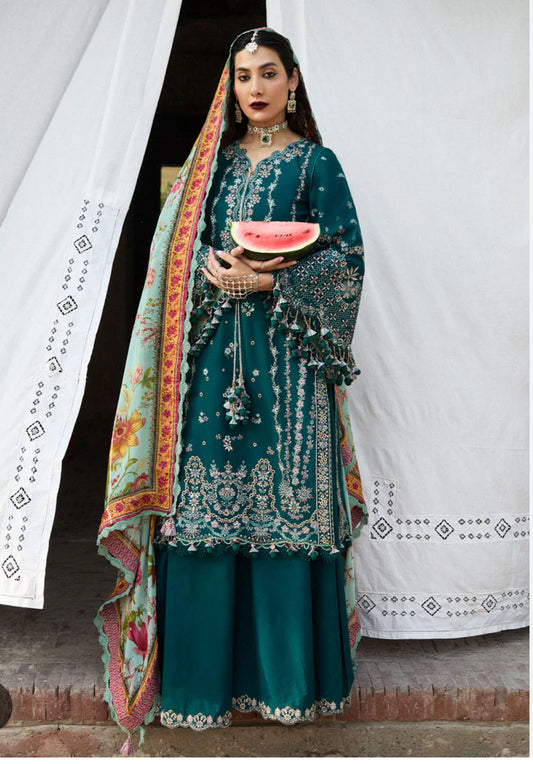 Cross stitch emb 3pc suit lawn with silk dupatta