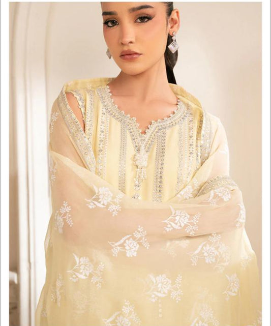 Cross stitch formal 3pc suit chiffon with organza dupatta