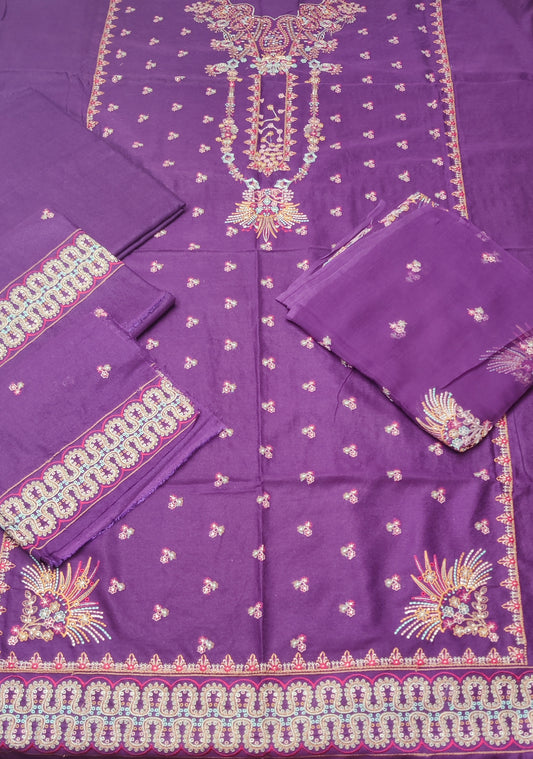 Shamiyana emb 3pc suit karandi with emb chiffon dupatta