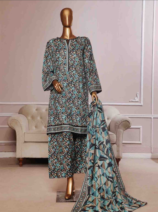 Binsaeed printed lawn 3pc with farshi shalwar