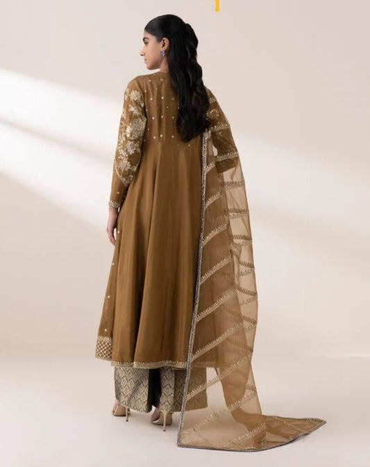 Sapphire formal 2pc suit rawsilk frock with organza dupatta