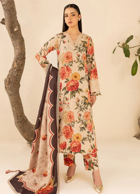 Farasha by baroque printed 3pc suit Khaddar