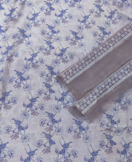 Cross stitch printed allover rawsilk 2pc with patch