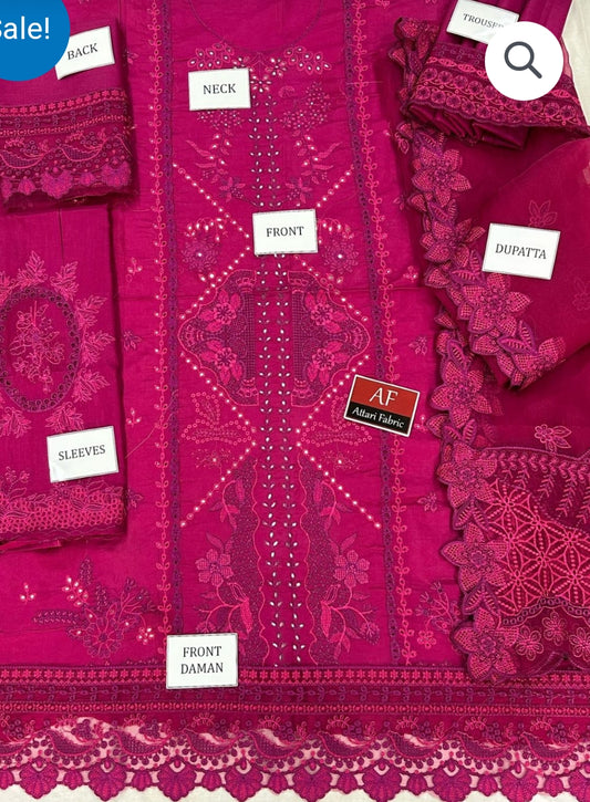 Same as Qalamkar emb cotton suit with printed chiffon dupatta