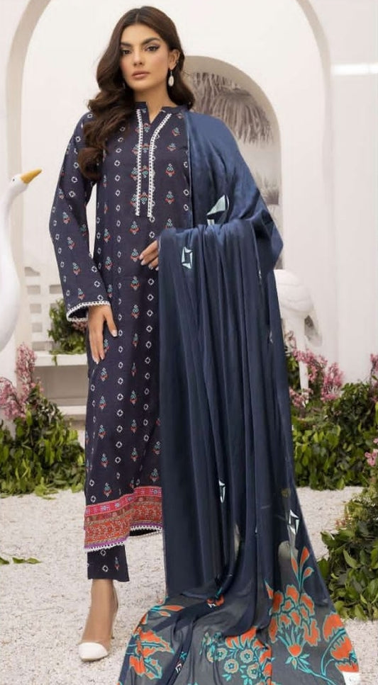 AANSA by legends printed lawn 3pc with printed chiffon dupatta