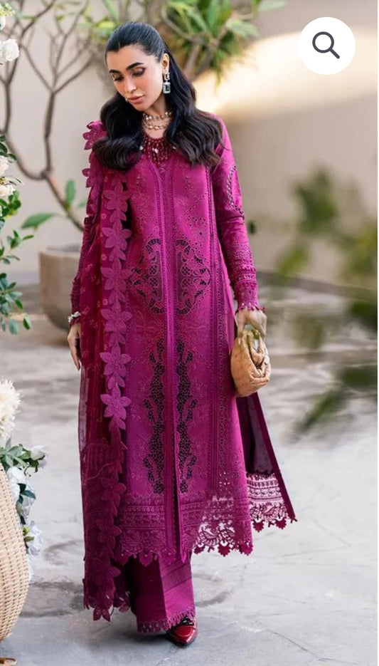 Same as Qalamkar emb cotton suit with printed chiffon dupatta