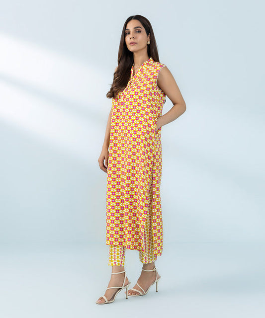 Sapphire printed silk 2pc sleeve less