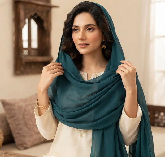 Cross stitch plain chiffon dupatta dyeable