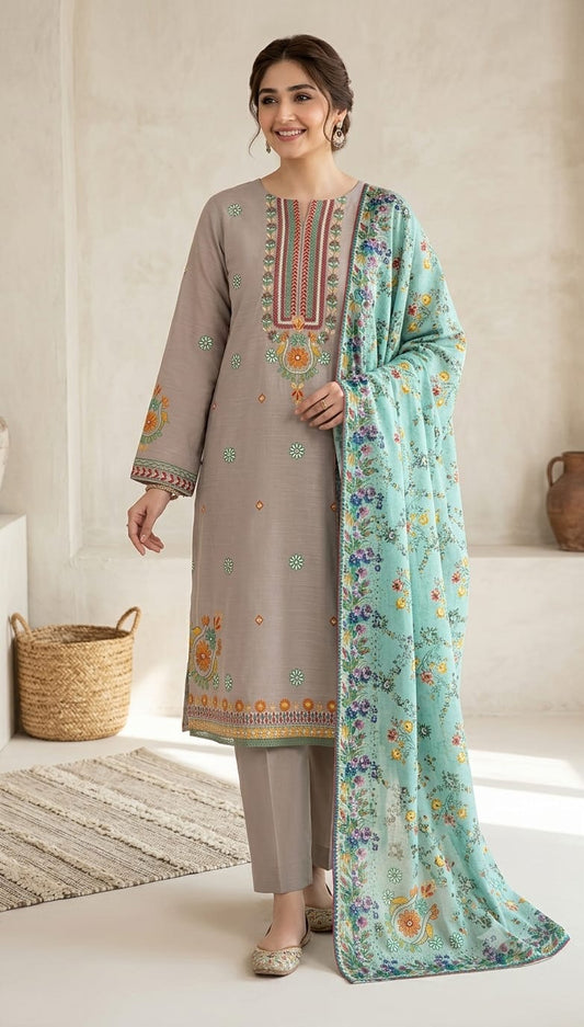 Cross stitch emb Khaddar 3pc