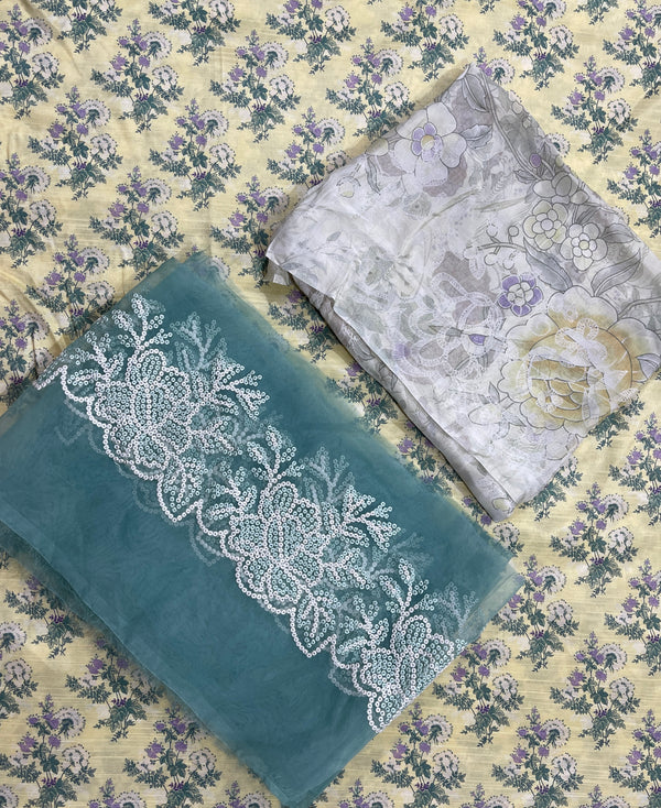 Cross stitch printed 3pc suit rawsilk