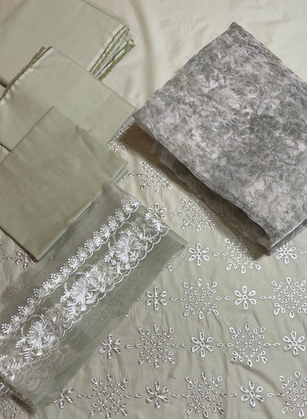 Cross stitch emb 3pc suit lawn with organza dupatta