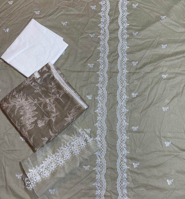 Cross stitch emb 3pc suit lawn with shamray dupatta