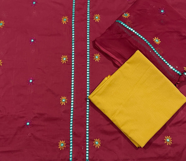 Cross stitch emb 3pc suit lawn with chiffon dupatta