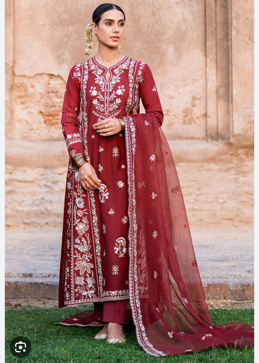 Cross stitch emb 3pc suit lawn with organza net dupatta