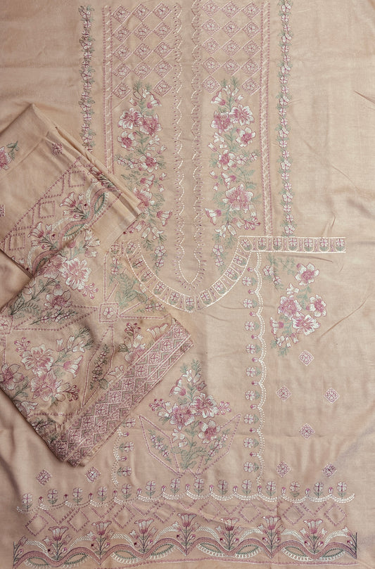 Peach leather by khoobsurat brand emb 3pc suit unstitch
