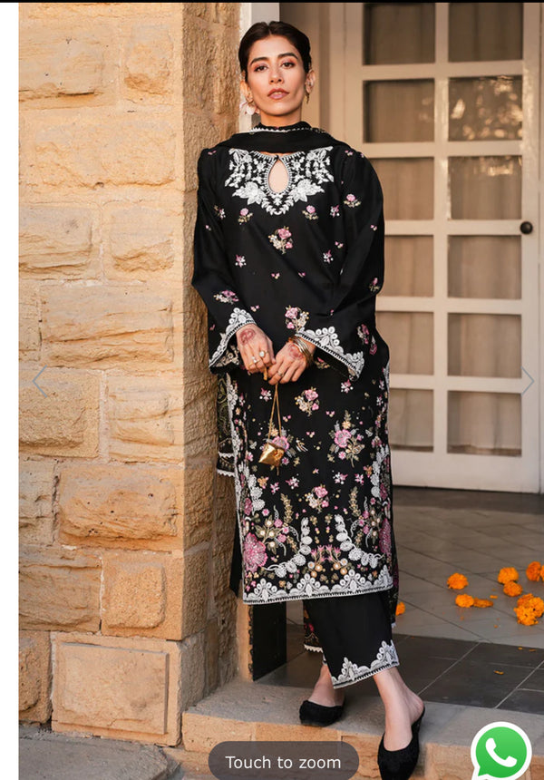 Cross stitch emb 3pc suit lawn with silk dupatta