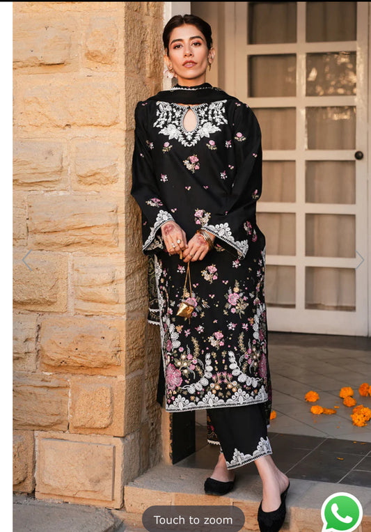 Cross stitch emb 3pc suit lawn with silk dupatta