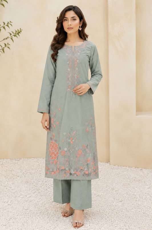 Cross stitch emb lawn 3pc with silk dupatta