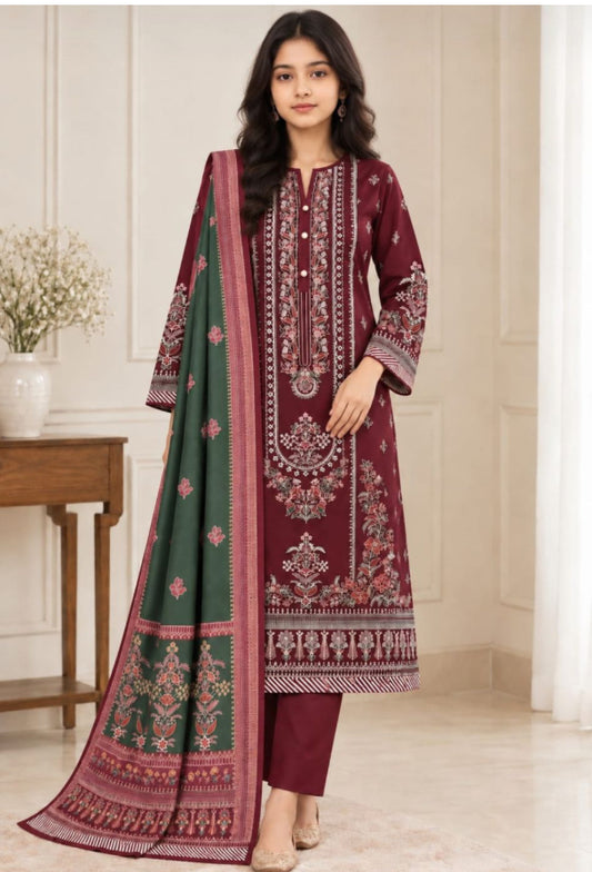 Limelight printed khadar 3pc suit unstitch