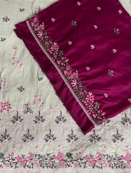 Cross stitch emb 3pc suit Khaddar with cotail  shawl