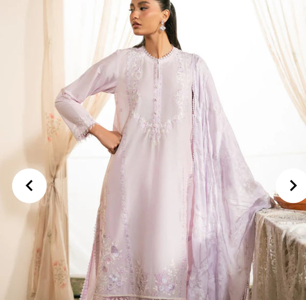 Cross stitch emb 3pc suit lawn with silk dupatta