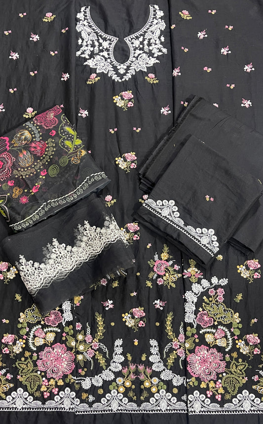 Cross stitch emb 3pc suit lawn with silk dupatta