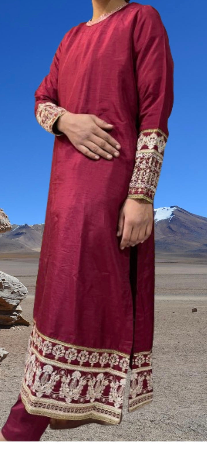 Sapphire formal emb silk 2pc – Meewan Collection