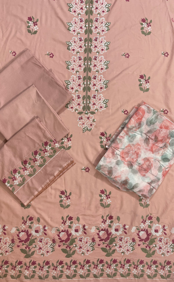 Cross stitch emb 3pc suit lawn with organza dupatta