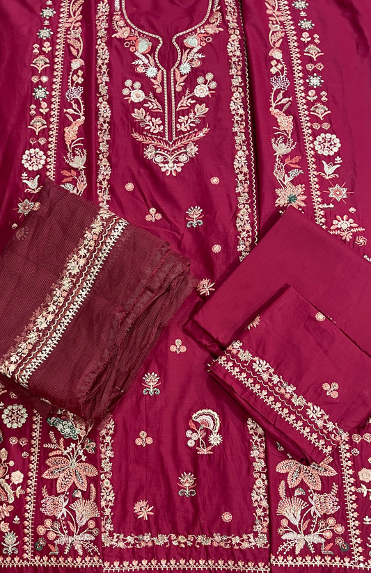 Cross stitch emb 3pc suit lawn with organza net dupatta