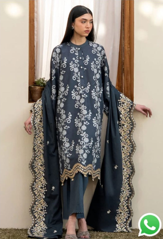 Cross stitch emb lawn 3pc with emb chiffon dupatta unstitch