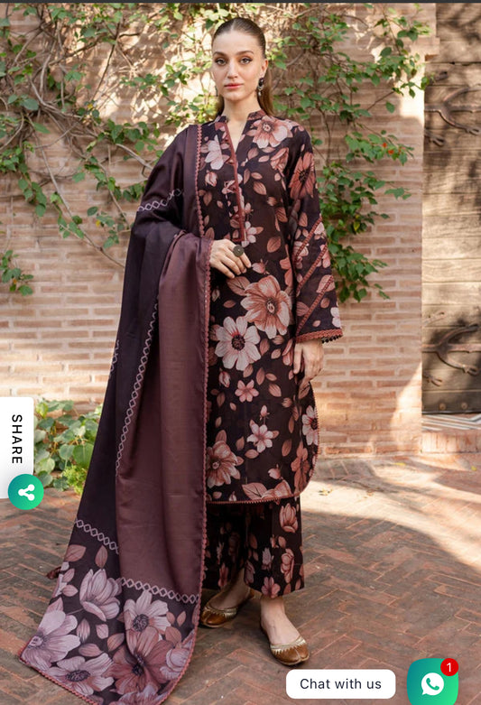 Farasha by baroque printed 3pc suit Khaddar