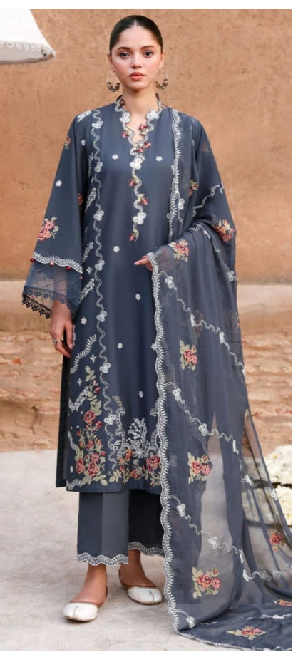 Cross stitch emb lawn 3pc with chiffon dupatta unstitch – Meewan Collection