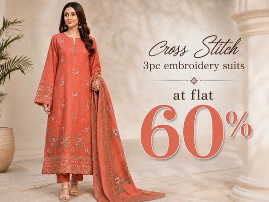 Cross stitch 3pc embroidery suit with silk dupatta