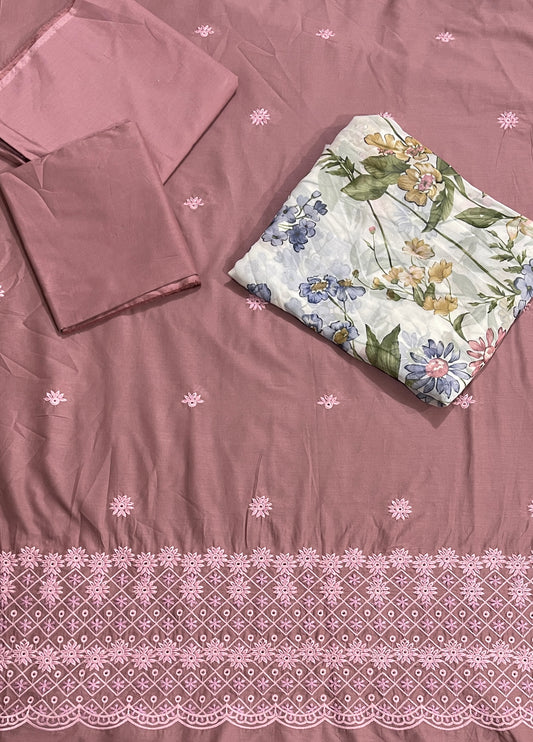 Cross stitch emb 3pc suit lawn with chiffon dupatta unstitch