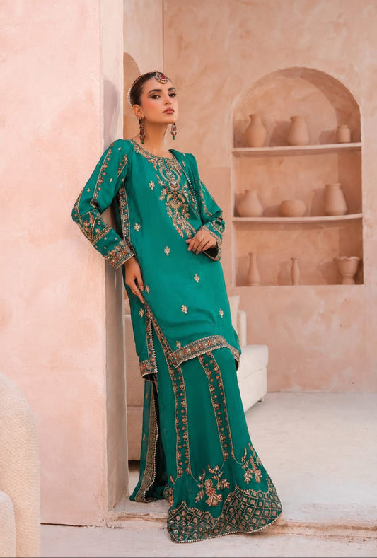 Ethnic emb cotton 2pc shirt & trouser left over