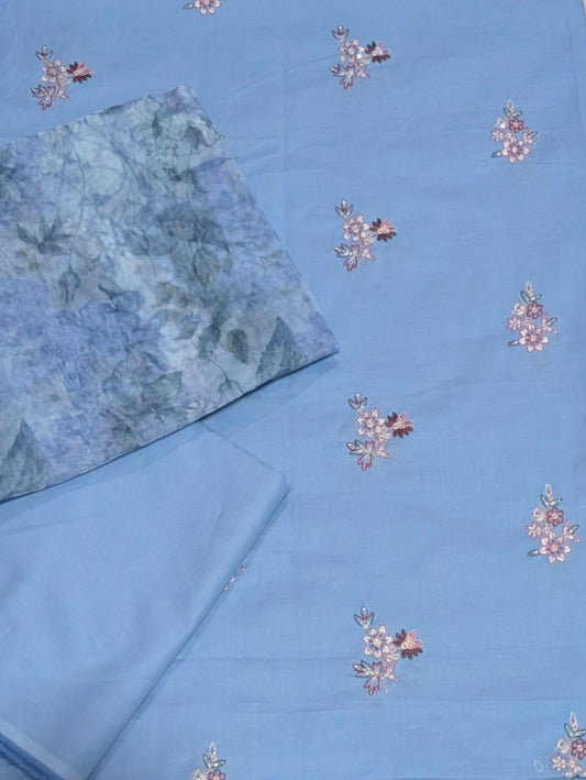 Cross stitch emb lawn 3pc with printed organza dupatta